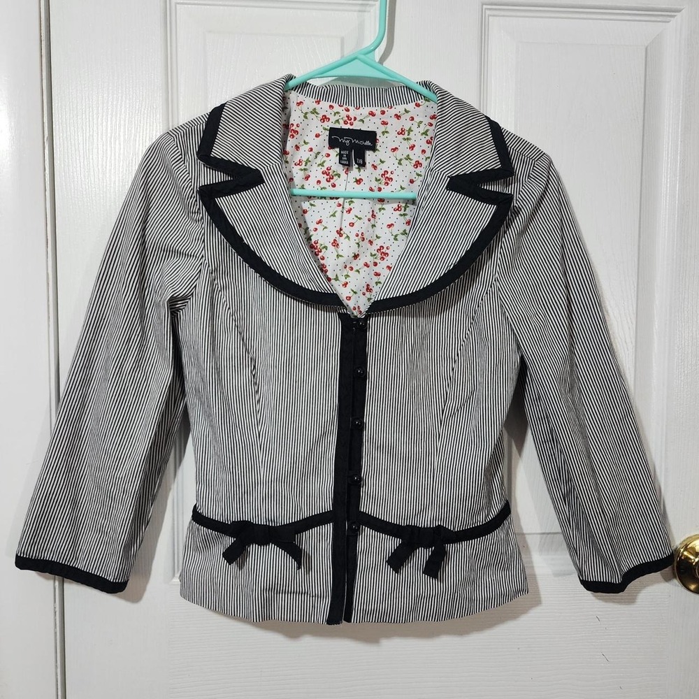Vintage Pinstripe Bow Jacket & Skirt Set